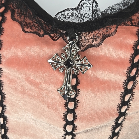 Gothic Babydoll Velvet Corset Top W Cross M-XL - Picture 2 of 7